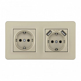Розетка с заземлением и со шторкой и 2хUSB Arte Milano SET16-2 SET16-2-47-1-40-1 shampan