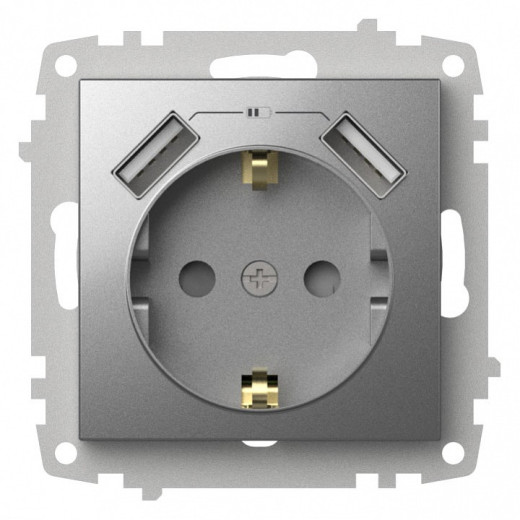 Розетка с заземлением и со шторкой и 2хUSB type A, без рамки Elbi Eleсtriс Zena Vega 609-011000-317