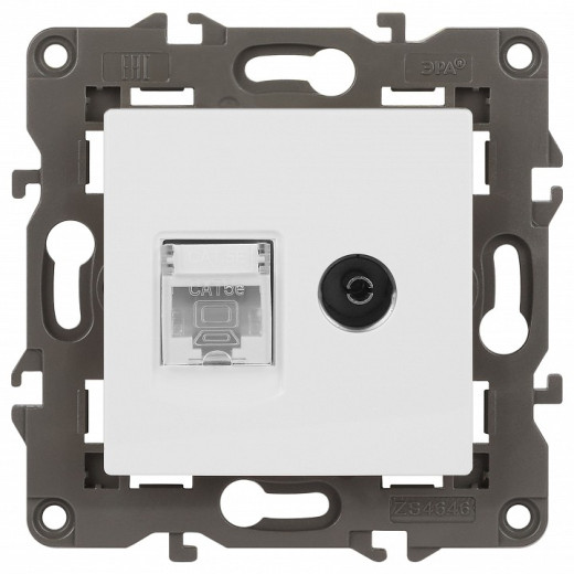 ТВ-розетка и розетка Ethernet RJ-45 без рамки Эра Эра Elegance 14-3110-01М