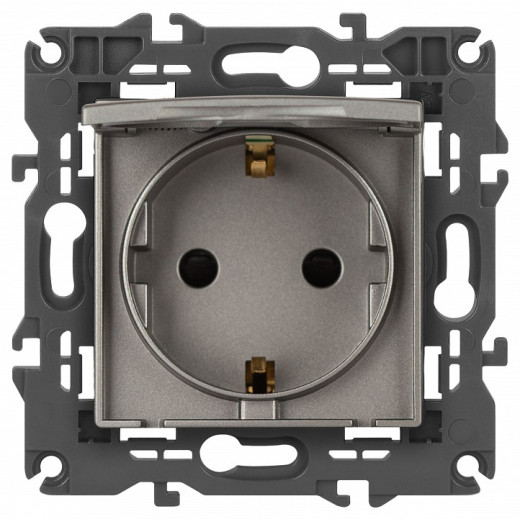 Розетка с заземлением и со шторкой, без рамки с крышкой Эра Эра Elegance 14-2103-16