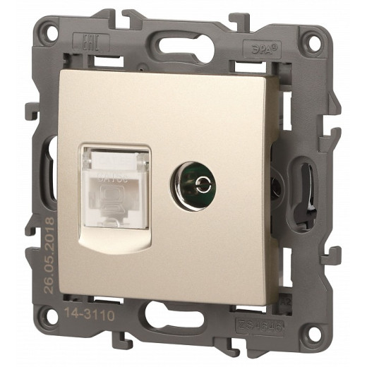 ТВ-розетка и розетка Ethernet RJ-45 без рамки Эра Эра Elegance 14-3110-04