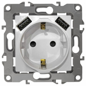 Розетка с заземлением и со шторкой и 2хUSB, без рамки Эра Эра Elegance 14-4109-05
