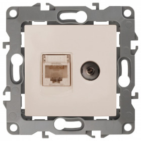 ТВ-розетка и розетка Ethernet RJ-45 без рамки Эра Эра 12 12-3110-02