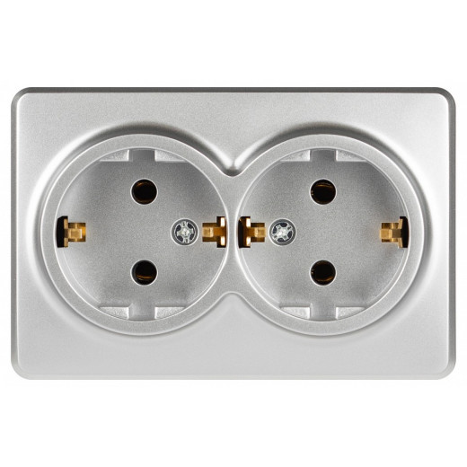 Розетка двойная с заземлением и со шторкой Эра Эра Эксперт 11-2205-03