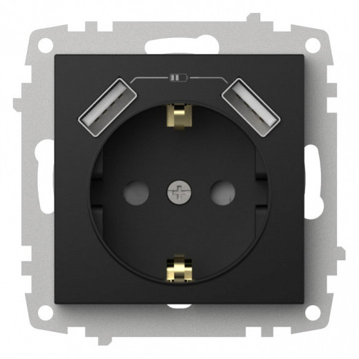 Розетка с заземлением и со шторкой и 2хUSB type A, без рамки Elbi Eleсtriс Zena Vega 609-014800-317