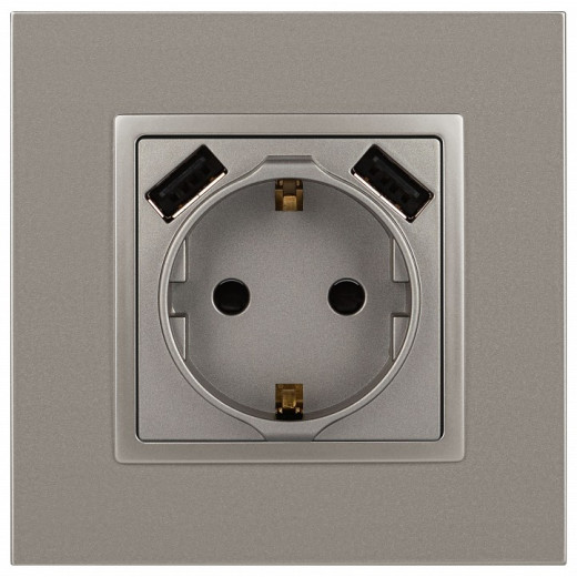 Розетка с заземлением и со шторкой и 2хUSB, без рамки Эра Эра Elegance 14-4109-16