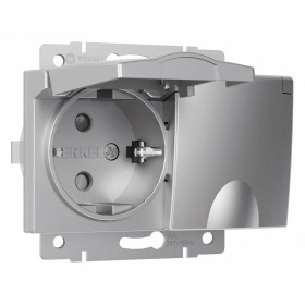 Розетка двойная влагозащищенная с заземлением и со шторками, без рамки с крышкой Werkel серебряные W1172206