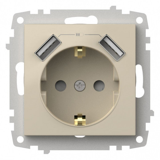 Розетка с заземлением и со шторкой и 2хUSB type A, без рамки Elbi Eleсtriс Zena Vega 609-010300-317