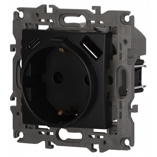 Розетка с заземлением и со шторкой и 2хUSB, без рамки Эра Эра Elegance 14-4108-05