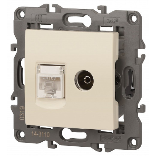 ТВ-розетка и розетка Ethernet RJ-45 без рамки Эра Эра Elegance 14-3110-02