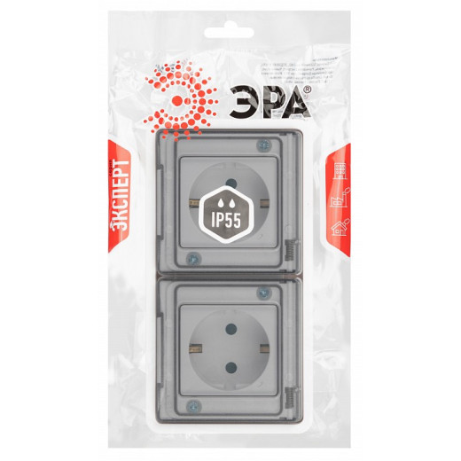 Розетка с заземлением и со шторкой, с крышкой Эра Эра Эксперт 11-2524-01