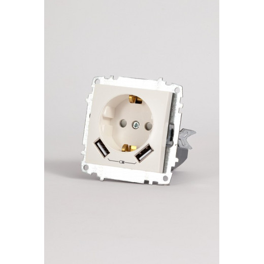 Розетка с заземлением и со шторкой и 2хUSB type A, без рамки Elbi Eleсtriс Zena Vega 609-010200-317