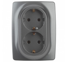 Розетка двойная с заземлением и со шторкой Эра Эра 12 12-2108-12