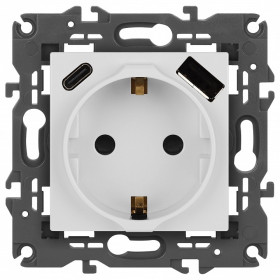 Розетка с заземлением и со шторкой и 2хUSB, без рамки Эра Эра Elegance 14-4108-01