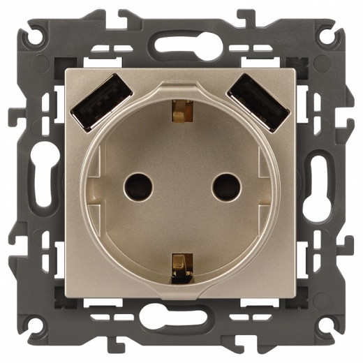 Розетка с заземлением и со шторкой и 2хUSB, без рамки Эра Эра Elegance 14-4109-04