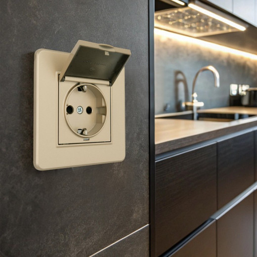 Розетка с заземлением и шторкой, с крышкой Arte Milano SET16-1 SET16-1-41-1 shampan