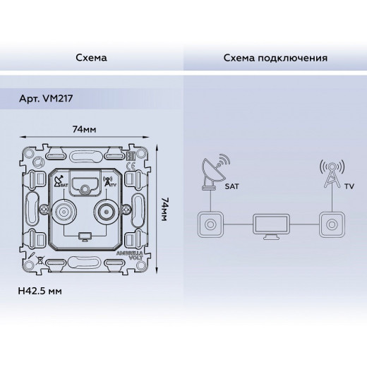 Механизм ТВ-розетки и SAT-розетки оконечные Ambrella Volt QUANT VM217