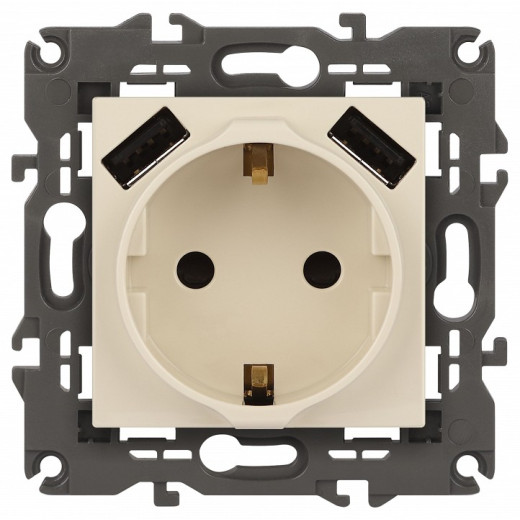 Розетка с заземлением и со шторкой и 2хUSB, без рамки Эра Эра Elegance 14-4109-02