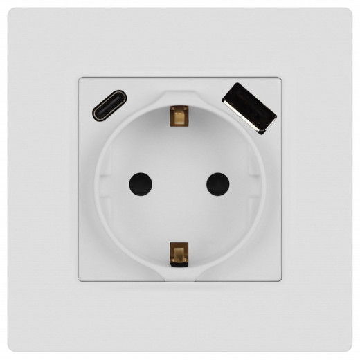 Розетка с заземлением и со шторкой и 2хUSB, без рамки Эра Эра 12 12-4108-01М