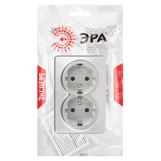 Розетка двойная с заземлением и со шторкой Эра Эра Эксперт 11-2205-03