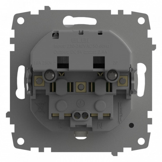 Розетка с заземлением и со шторкой и 2хUSB type A, без рамки Elbi Eleсtriс Zena Vega 609-015600-317