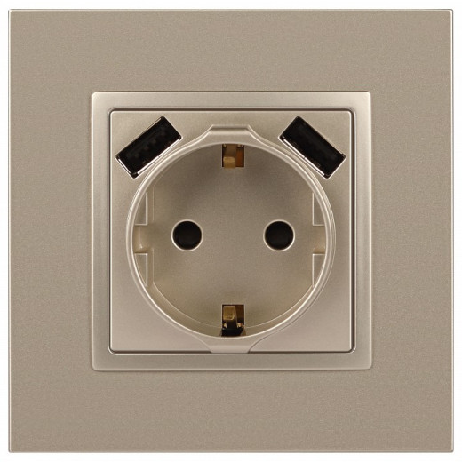 Розетка с заземлением и со шторкой и 2хUSB, без рамки Эра Эра Elegance 14-4109-04