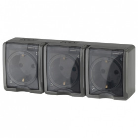 Розетка тройная с заземлением и со шторками, с крышкой Эра Эра Эксперт 11-2406-03