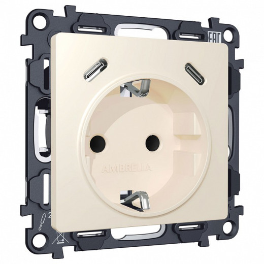 Розетка с заземлением и 2хUSB type C, без рамки Ambrella Volt MA MA330510