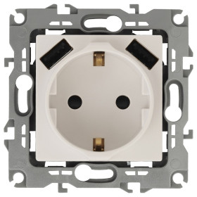 Розетка с заземлением и со шторкой и 2хUSB, без рамки Эра Эра 12 12-4109-02