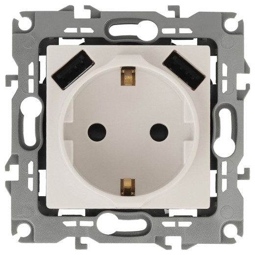 Розетка с заземлением и со шторкой и 2хUSB, без рамки Эра Эра 12 12-4109-02