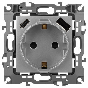 Розетка с заземлением и со шторкой и 2хUSB, без рамки Эра Эра 12 12-4108-03