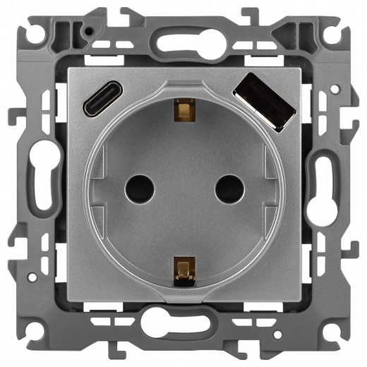 Розетка с заземлением и со шторкой и 2хUSB, без рамки Эра Эра 12 12-4108-03
