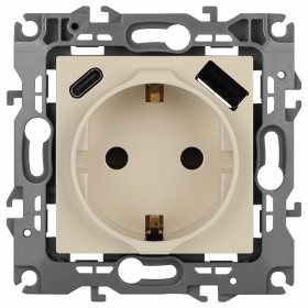 Розетка с заземлением и со шторкой и 2хUSB, без рамки Эра Эра 12 12-4108-02