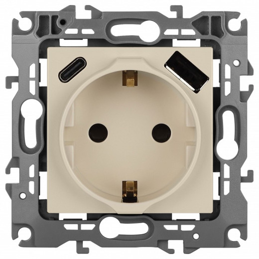 Розетка с заземлением и со шторкой и 2хUSB, без рамки Эра Эра 12 12-4108-02