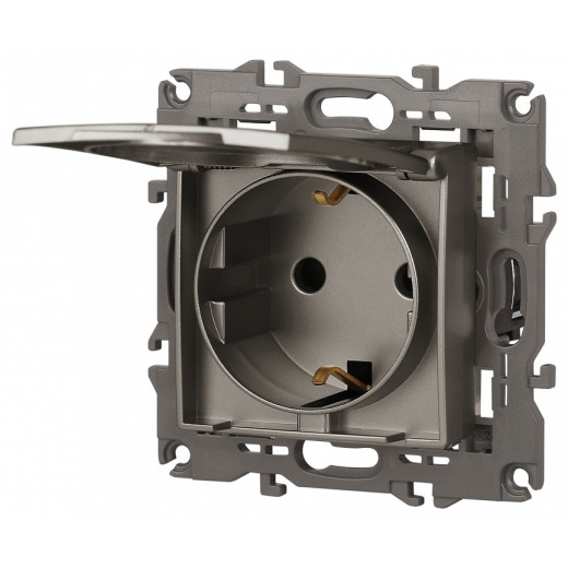 Розетка с заземлением и со шторкой, без рамки с крышкой Эра Эра Elegance 14-2103-16