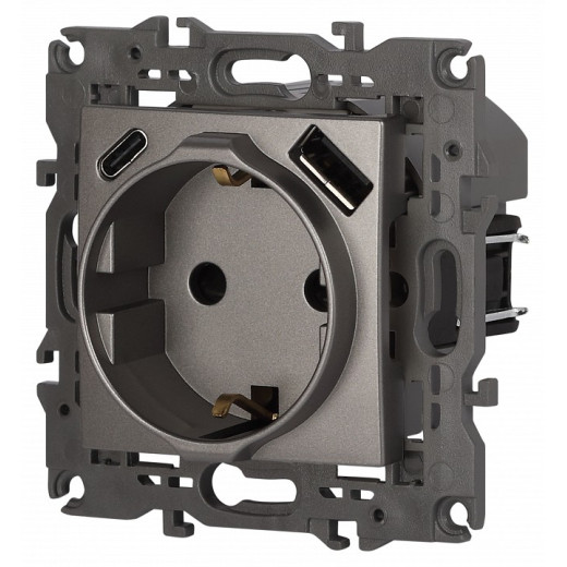 Розетка с заземлением и со шторкой и 2хUSB, без рамки Эра Эра Elegance 14-4108-16