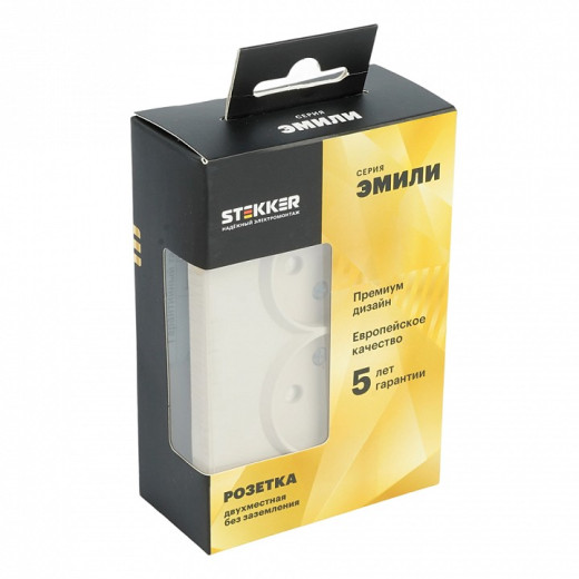 Розетка двойная без заземления и со шторкой, без рамки Stekker RST10-5116-08 49903