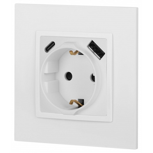 Розетка с заземлением и со шторкой и 2хUSB, без рамки Эра Эра Elegance 14-4108-01М