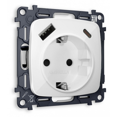 Розетка с заземлением и 2хUSB type A и C, без рамки Ambrella Volt MO MO110010