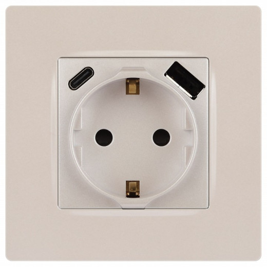 Розетка с заземлением и со шторкой и 2хUSB, без рамки Эра Эра 12 12-4108-15