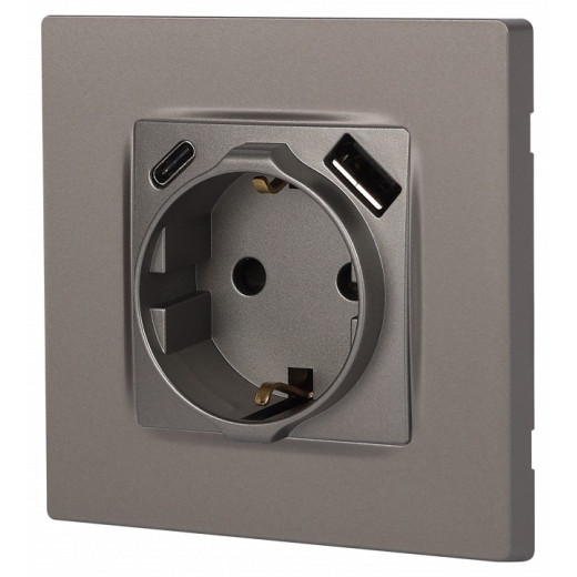 Розетка с заземлением и со шторкой и 2хUSB, без рамки Эра Эра 12 12-4108-16