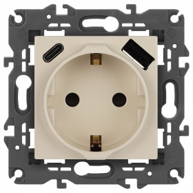 Розетка с заземлением и со шторкой и 2хUSB, без рамки Эра Эра Elegance 14-4108-02