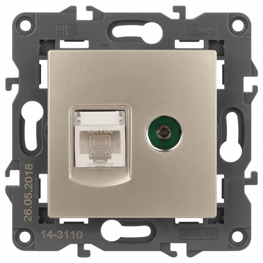 ТВ-розетка и розетка Ethernet RJ-45 без рамки Эра Эра Elegance 14-3110-04