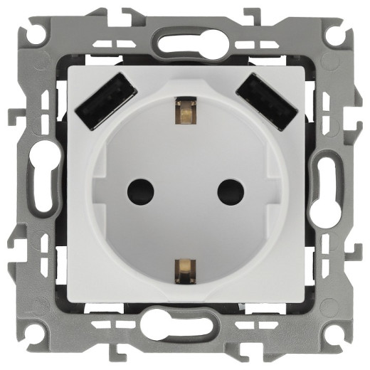 Розетка с заземлением и со шторкой и 2хUSB, без рамки Эра Эра 12 12-4109-01