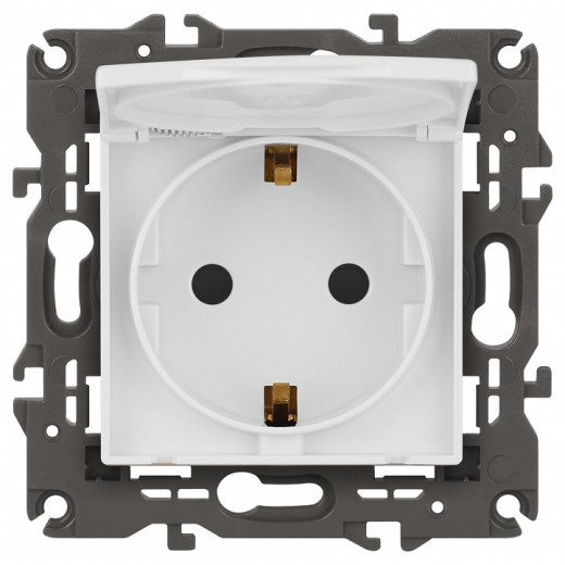 Розетка с заземлением и со шторкой, без рамки с крышкой Эра Эра Elegance 14-2103-01