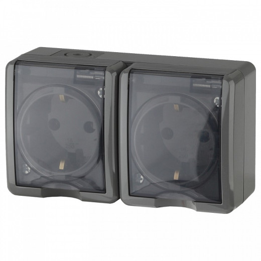 Розетка двойная с заземлением с крышкой Эра Эра Эксперт 11-2403-03