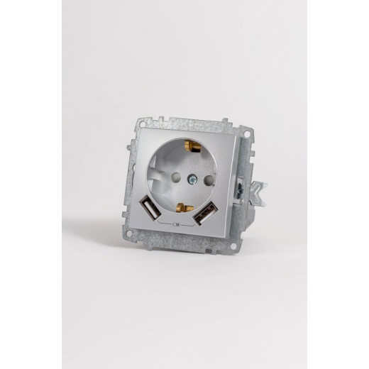 Розетка с заземлением и со шторкой и 2хUSB type A, без рамки Elbi Eleсtriс Zena Vega 609-011000-317