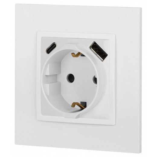 Розетка с заземлением и со шторкой и 2хUSB, без рамки Эра Эра Elegance 14-4108-01