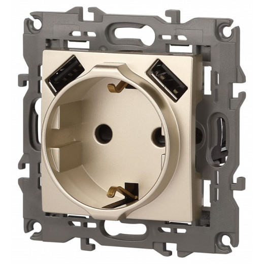 Розетка с заземлением и со шторкой и 2хUSB, без рамки Эра Эра Elegance 14-4109-04