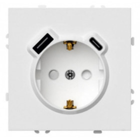 Розетка с заземлением и со шторкой и 2хUSB type A и C, без рамки Stekker Эмили 50217